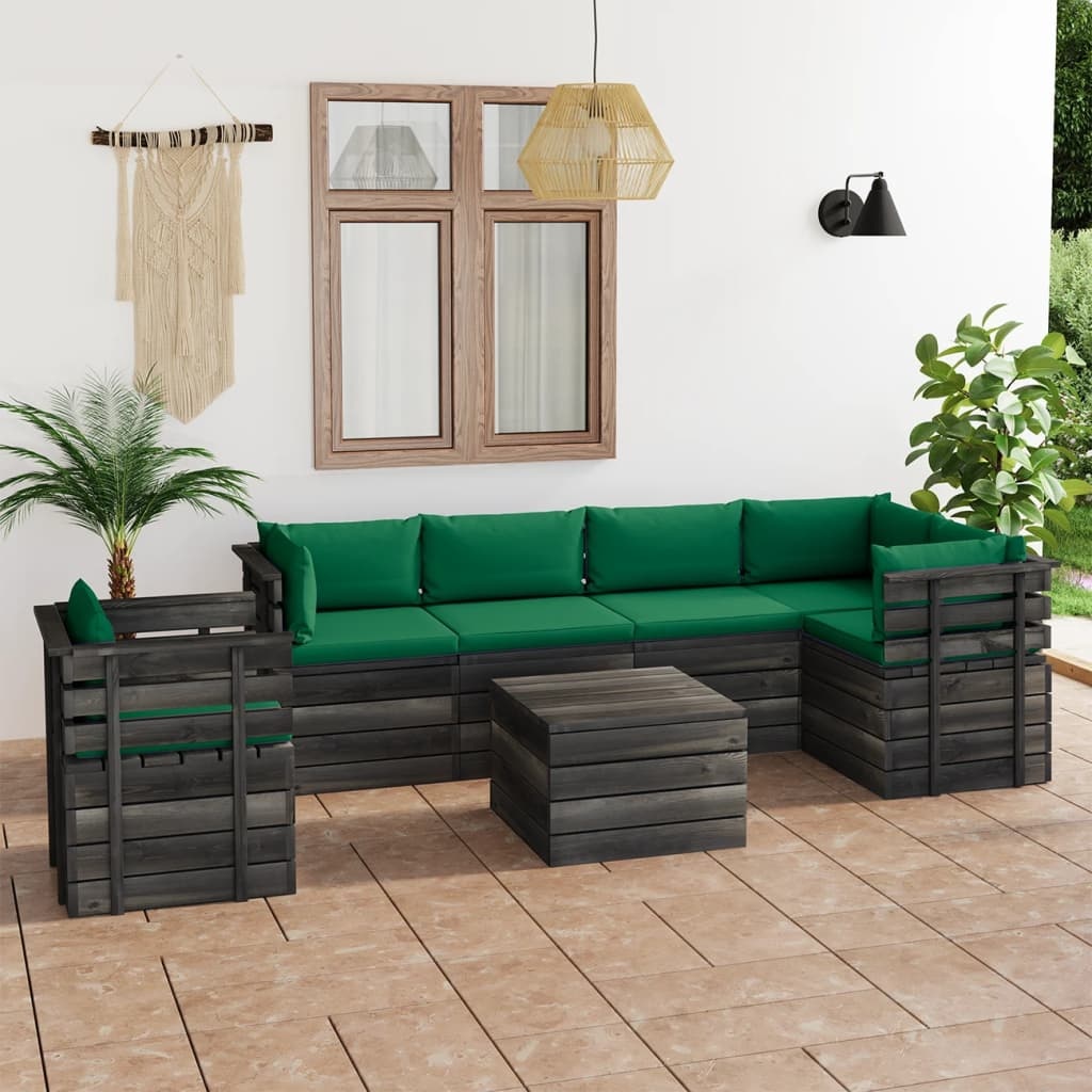 VidaXL 7-delige Loungeset met kussens pallet massief grenenhout