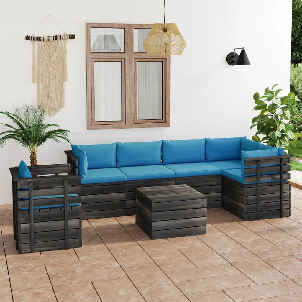 VidaXL 7-delige Loungeset met kussens pallet massief grenenhout