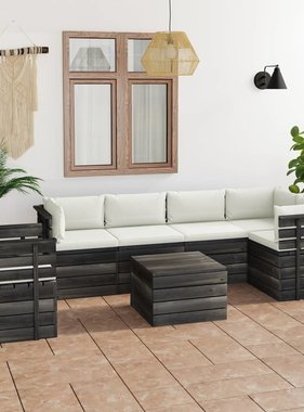 VidaXL 7-delige Loungeset met kussens pallet massief grenenhout