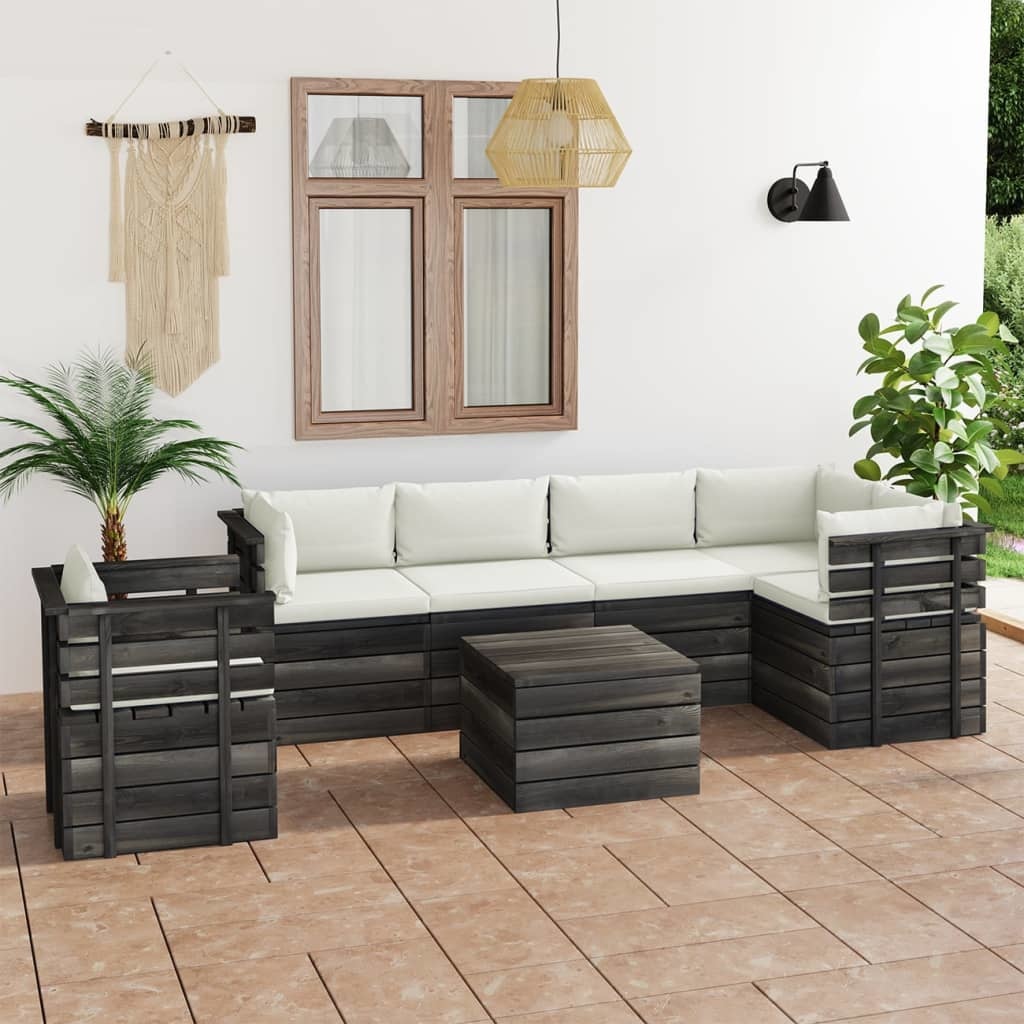 VidaXL 7-delige Loungeset met kussens pallet massief grenenhout