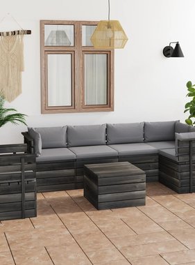 VidaXL 7-delige Loungeset met kussens pallet massief grenenhout