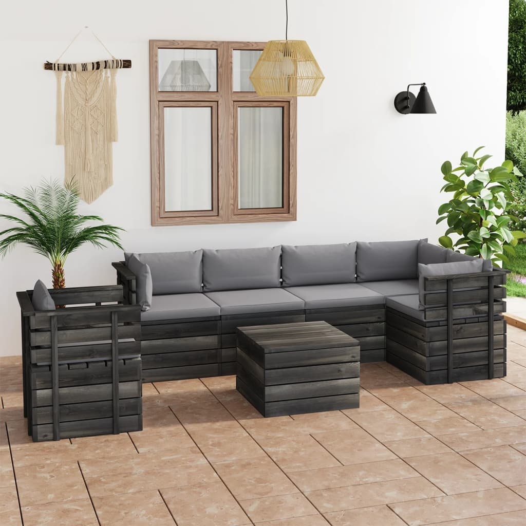 VidaXL 7-delige Loungeset met kussens pallet massief grenenhout