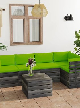 VidaXL 6-delige Loungeset met kussens pallet massief grenenhout