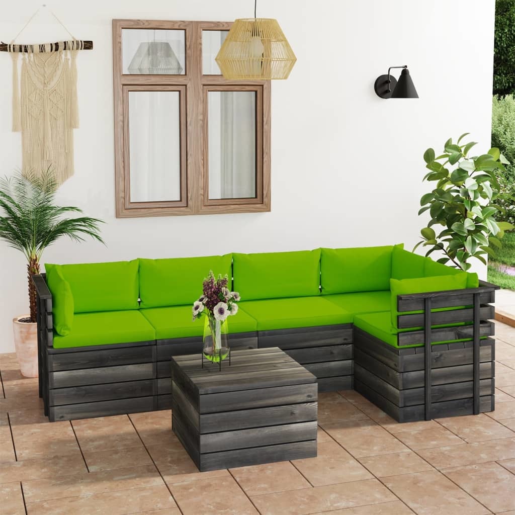 VidaXL 6-delige Loungeset met kussens pallet massief grenenhout