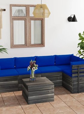 VidaXL 6-delige Loungeset met kussens pallet massief grenenhout