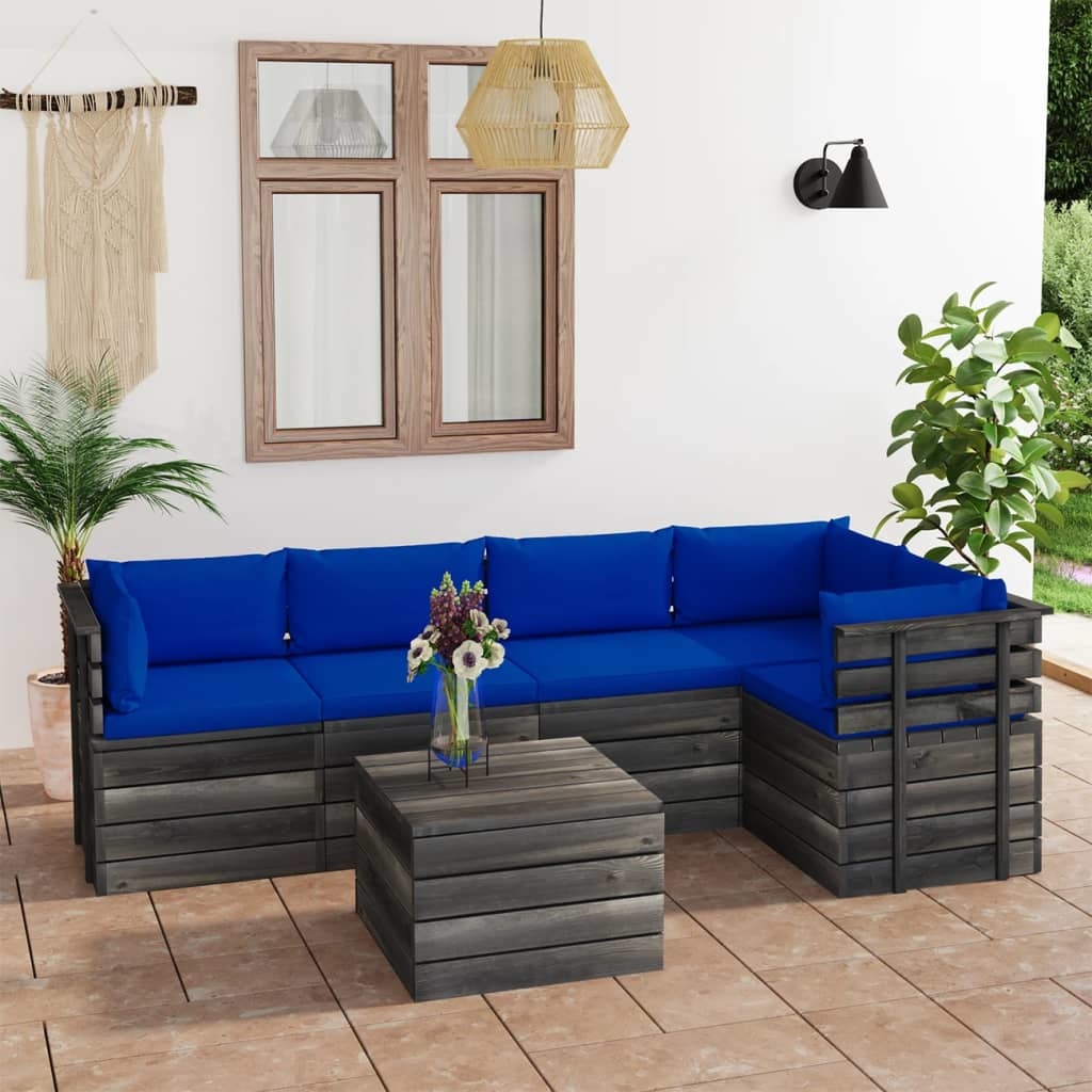 VidaXL 6-delige Loungeset met kussens pallet massief grenenhout