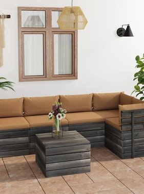 VidaXL 6-delige Loungeset met kussens pallet massief grenenhout