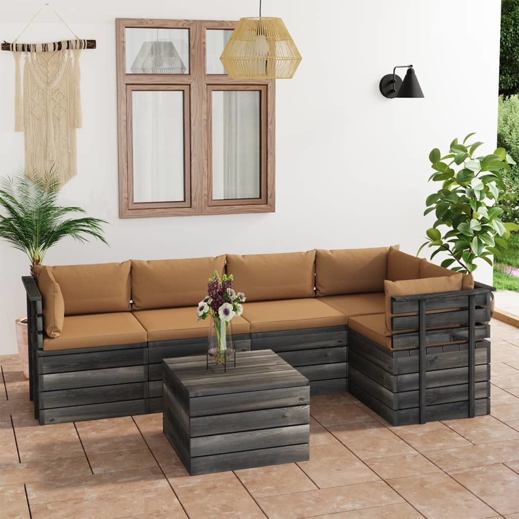 VidaXL 6-delige Loungeset met kussens pallet massief grenenhout