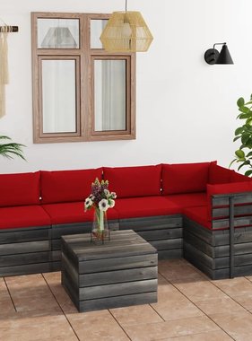 VidaXL 6-delige Loungeset met kussens pallet massief grenenhout