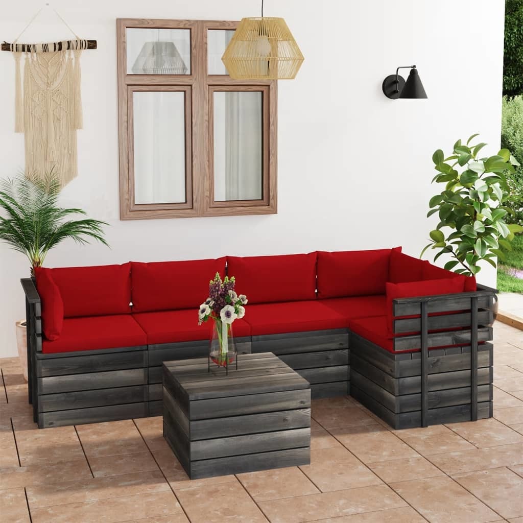 VidaXL 6-delige Loungeset met kussens pallet massief grenenhout