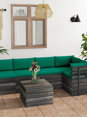 VidaXL 6-delige Loungeset met kussens pallet massief grenenhout