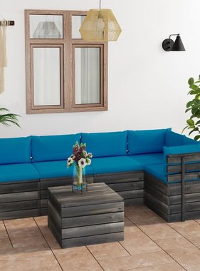 VidaXL 6-delige Loungeset met kussens pallet massief grenenhout