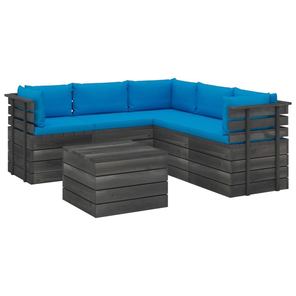 VidaXL 6-delige Loungeset met kussens pallet massief grenenhout