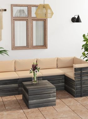 VidaXL 6-delige Loungeset met kussens pallet massief grenenhout