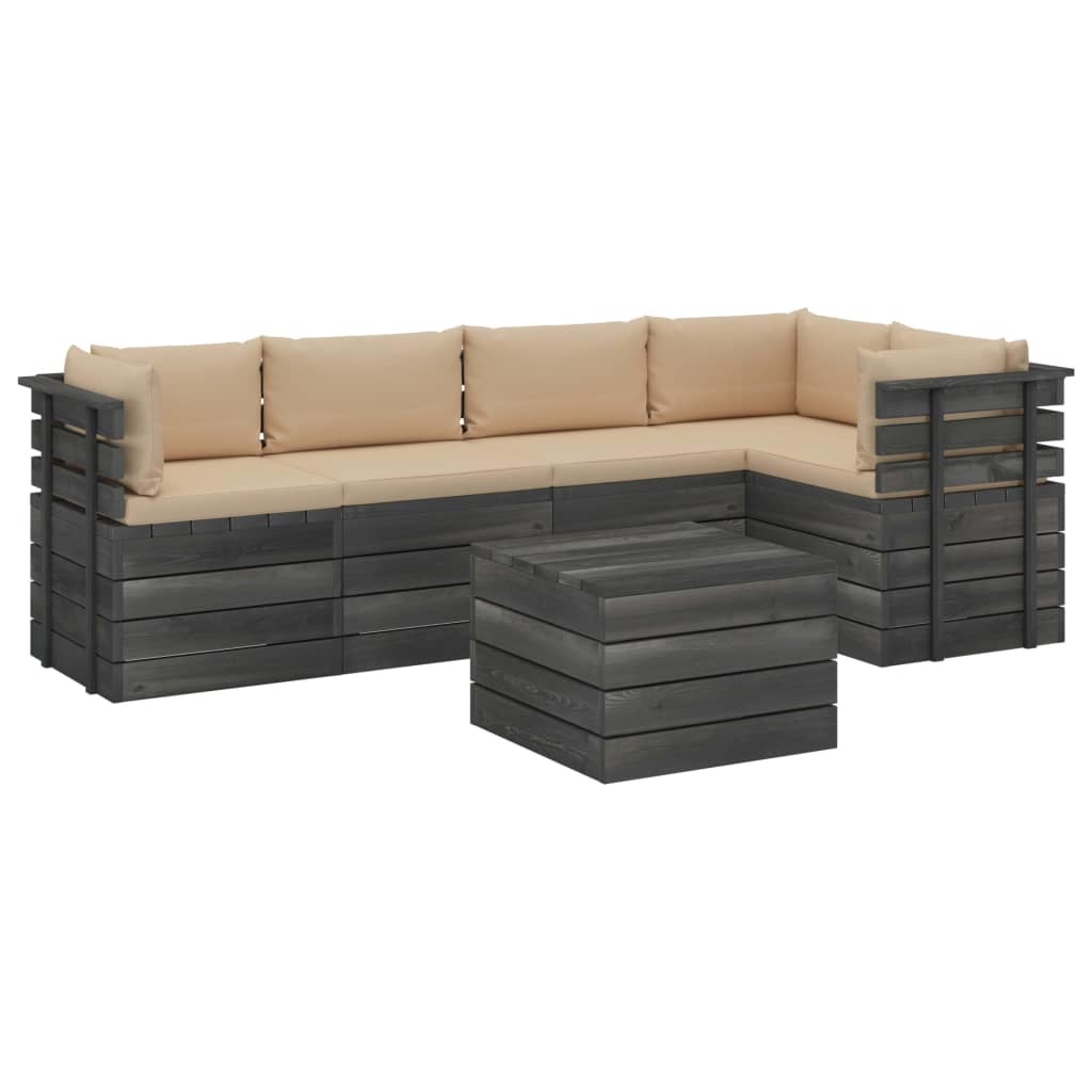 VidaXL 6-delige Loungeset met kussens pallet massief grenenhout