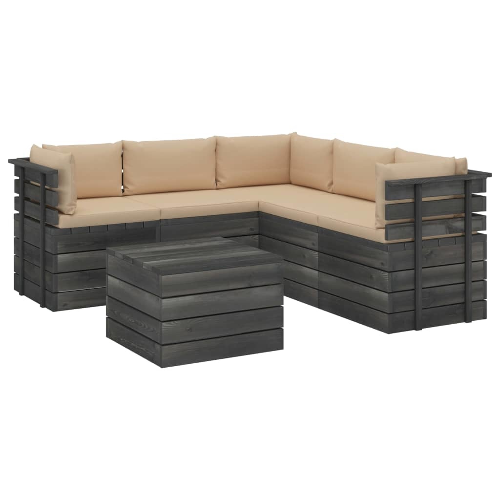 VidaXL 6-delige Loungeset met kussens pallet massief grenenhout