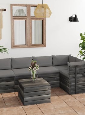 VidaXL 6-delige Loungeset met kussens pallet massief grenenhout