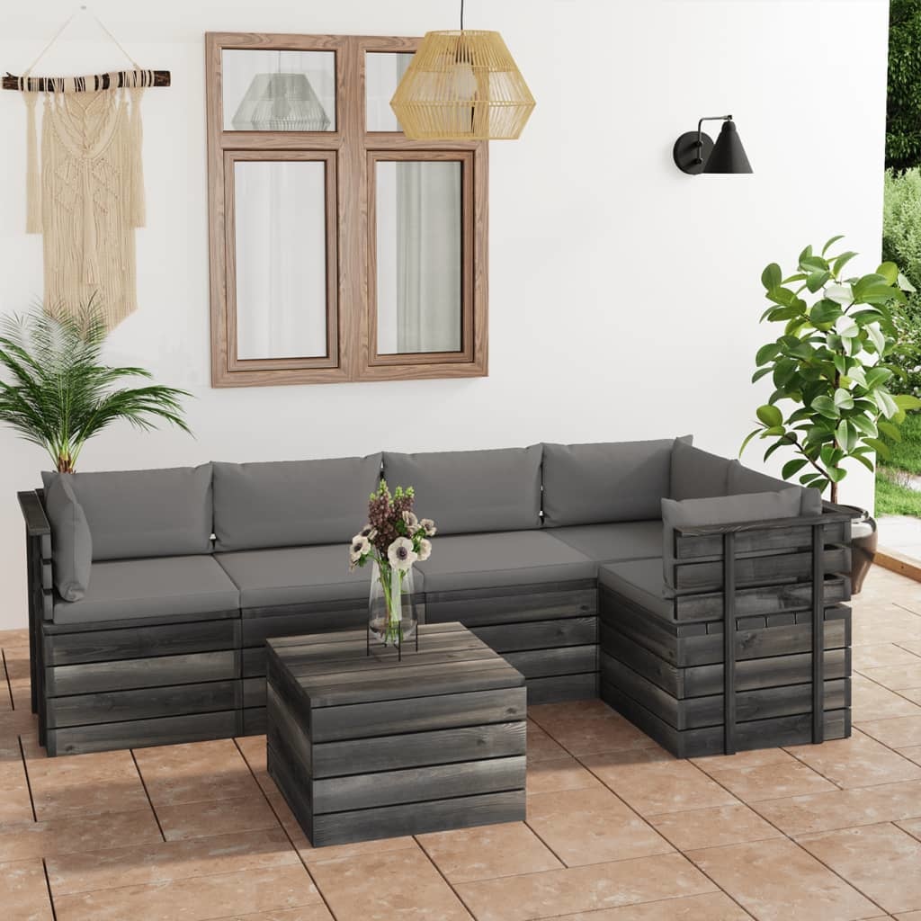 VidaXL 6-delige Loungeset met kussens pallet massief grenenhout