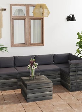 VidaXL 6-delige Loungeset met kussens pallet massief grenenhout