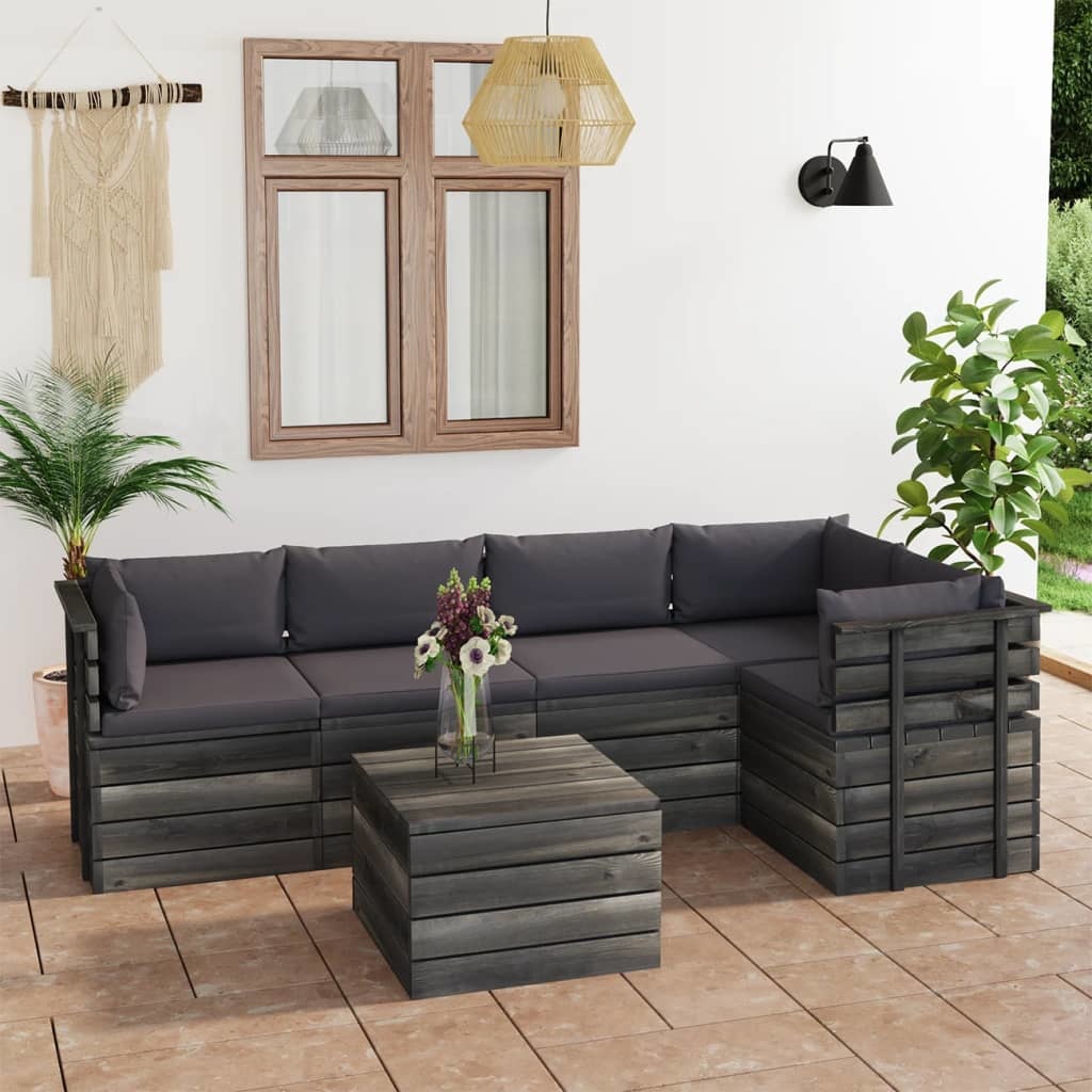 VidaXL 6-delige Loungeset met kussens pallet massief grenenhout