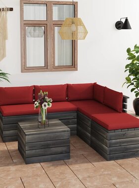 VidaXL 6-delige Loungeset met kussens pallet grenenhout