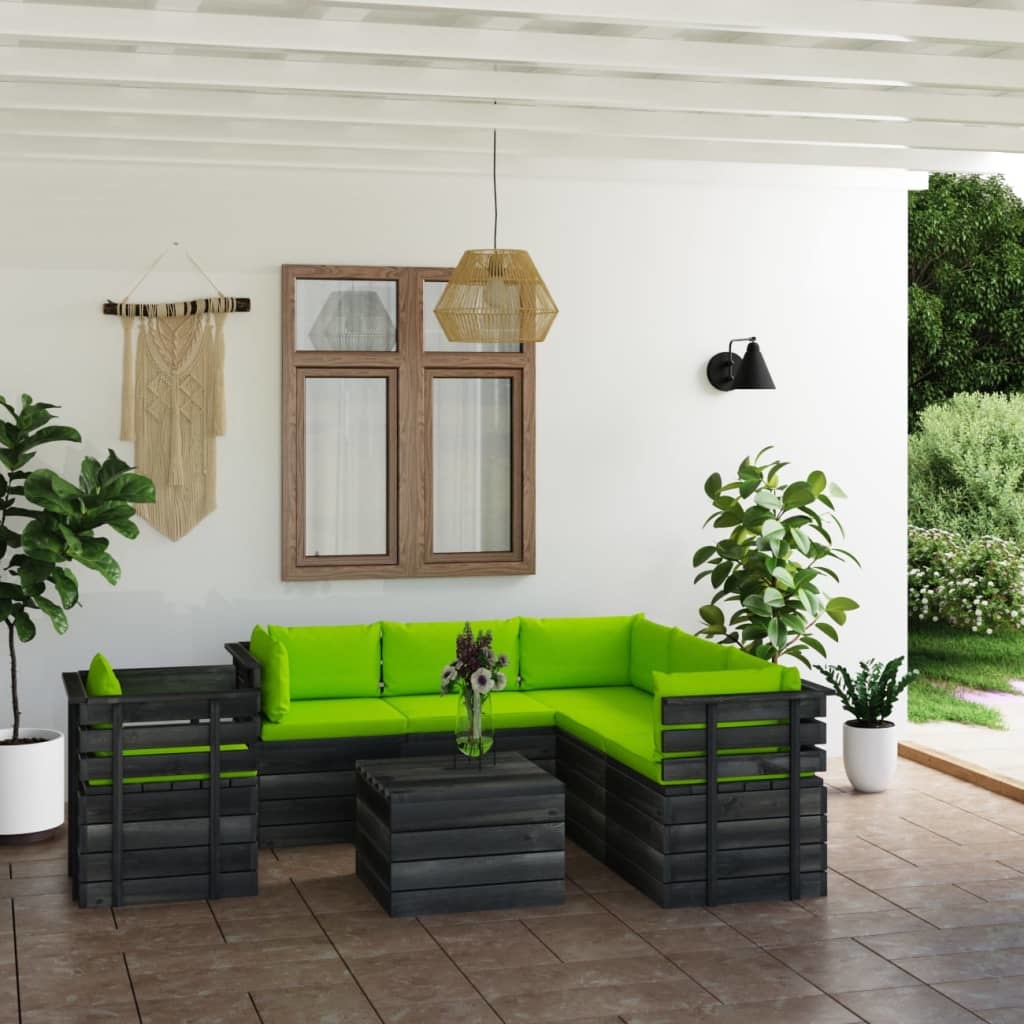 VidaXL 7-delige Loungeset met kussens pallet massief grenenhout