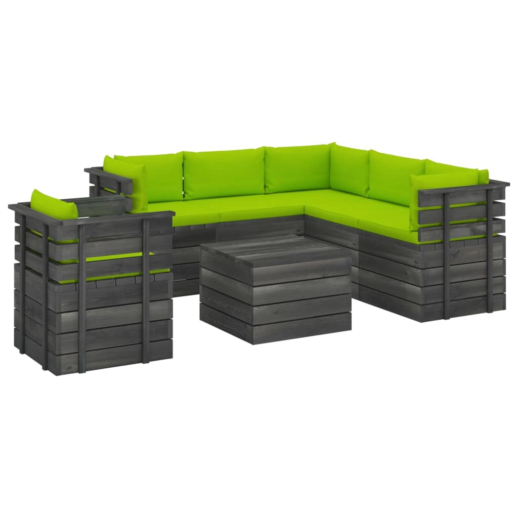 VidaXL 7-delige Loungeset met kussens pallet massief grenenhout