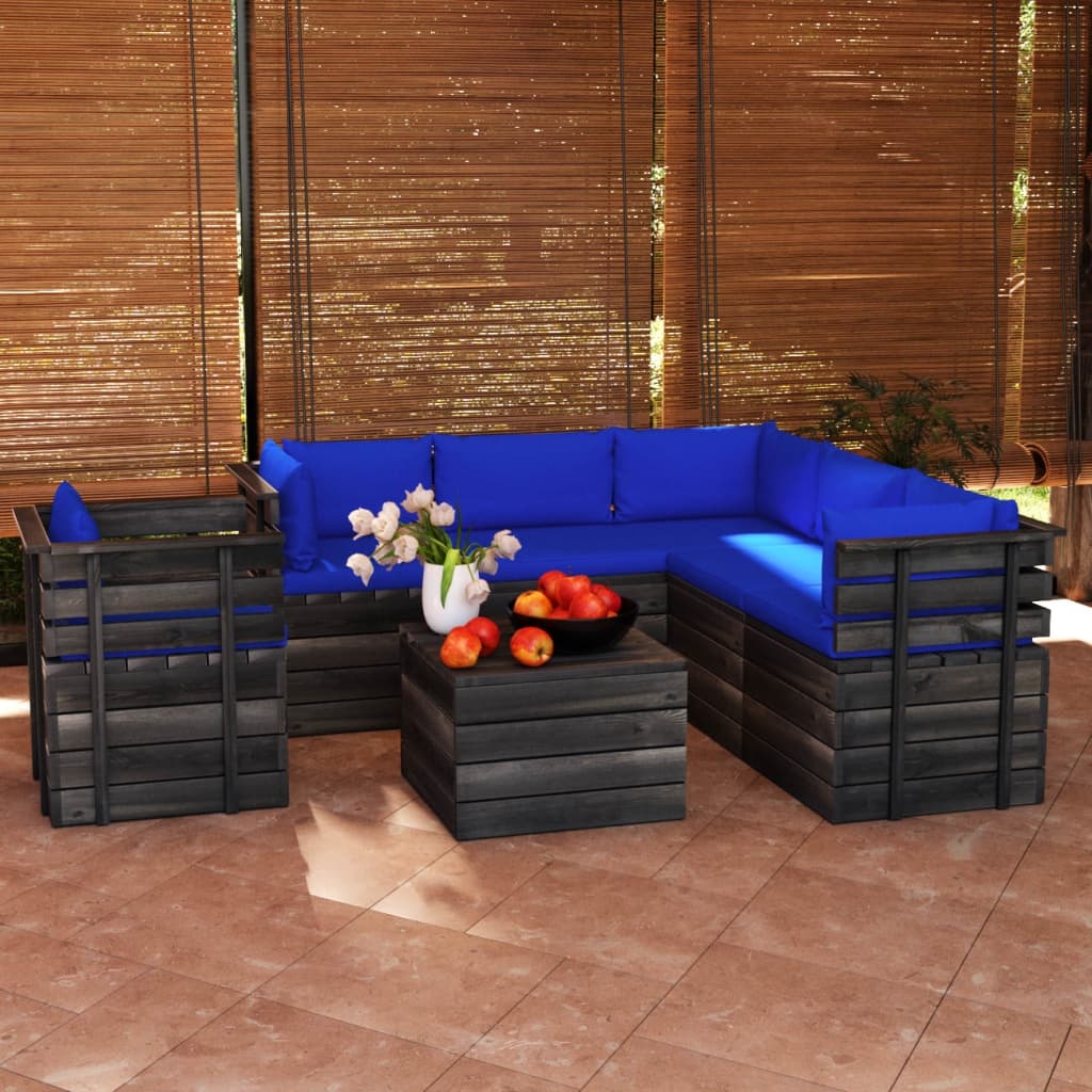 VidaXL 7-delige Loungeset met kussens pallet massief grenenhout