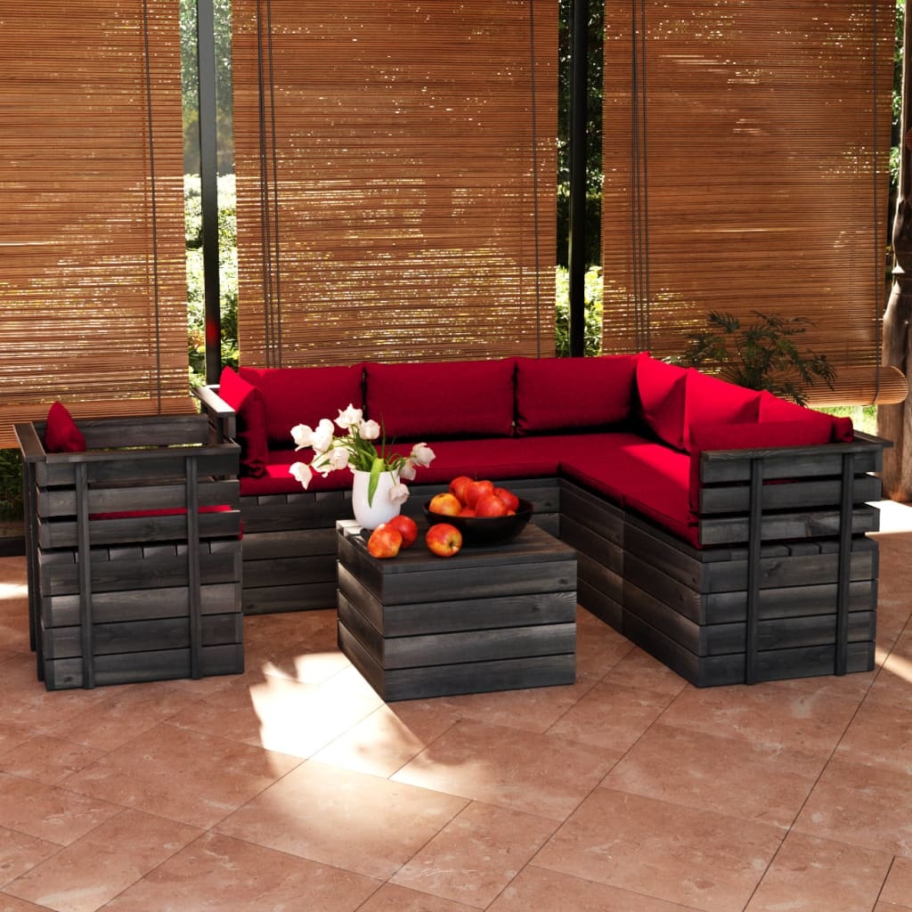 VidaXL 7-delige Loungeset met kussens pallet massief grenenhout