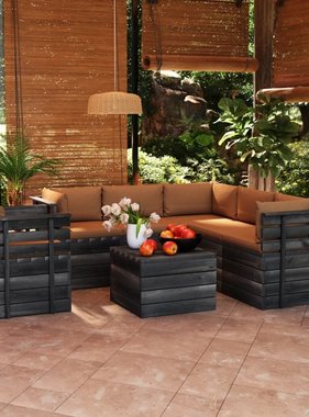 VidaXL 7-delige Loungeset met kussens pallet massief grenenhout