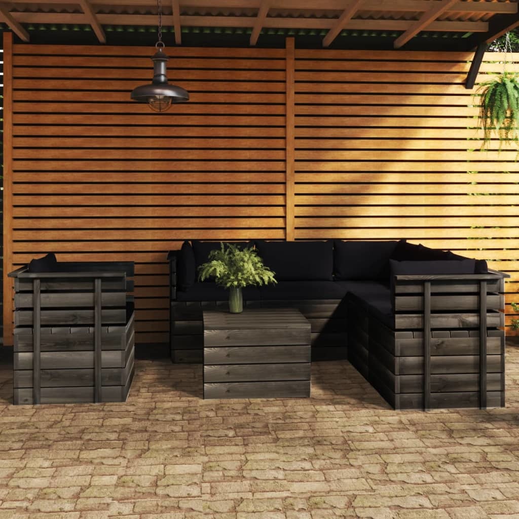 VidaXL 7-delige Loungeset met kussens pallet massief grenenhout