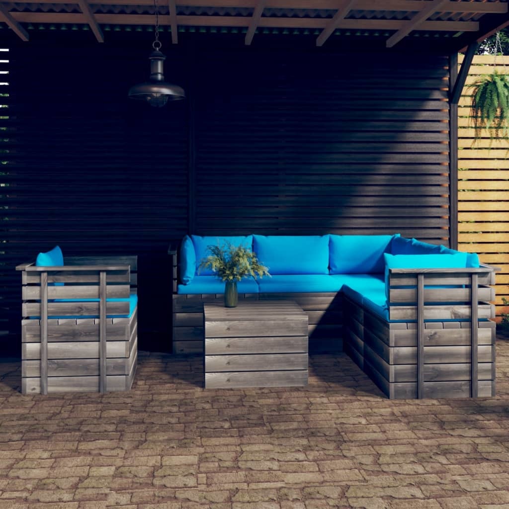 VidaXL 7-delige Loungeset met kussens pallet massief grenenhout