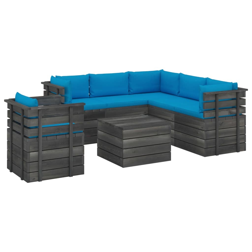 VidaXL 7-delige Loungeset met kussens pallet massief grenenhout