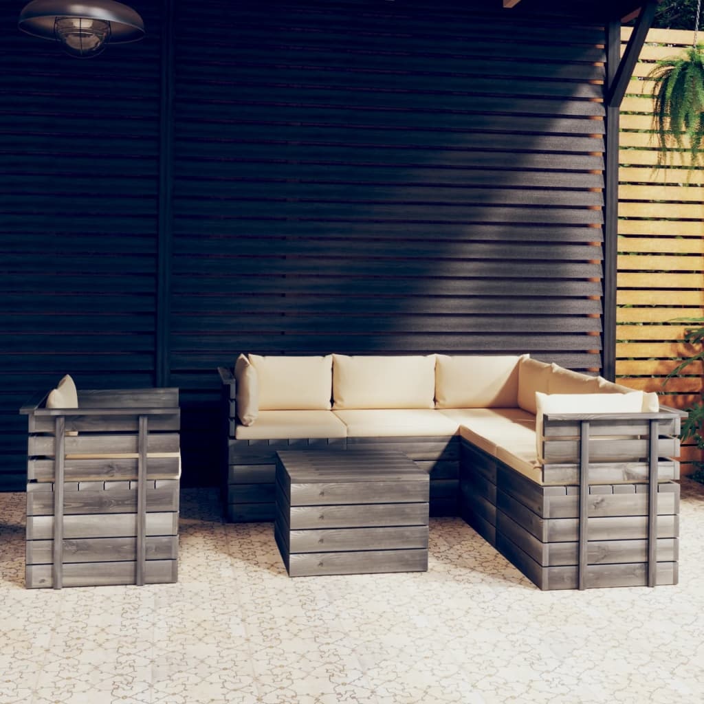 VidaXL 7-delige Loungeset met kussens pallet massief grenenhout