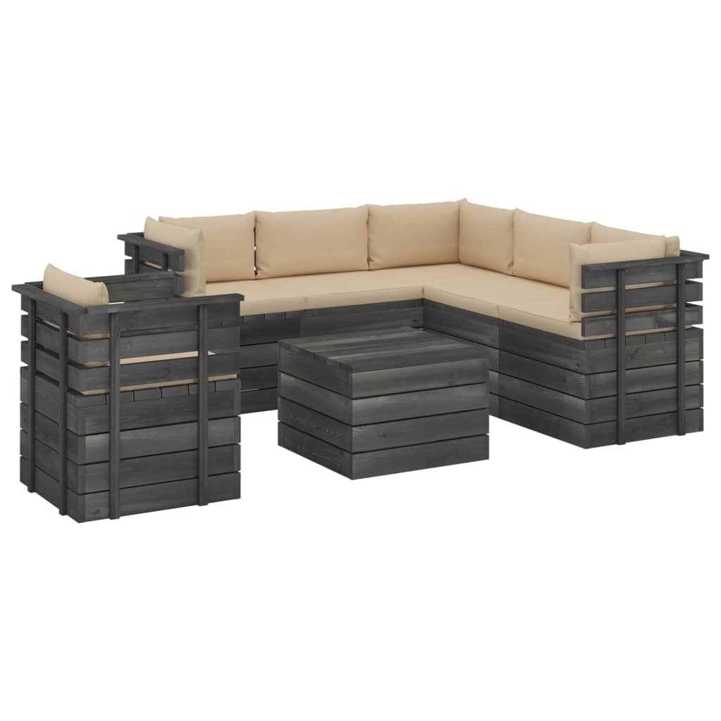 VidaXL 7-delige Loungeset met kussens pallet massief grenenhout