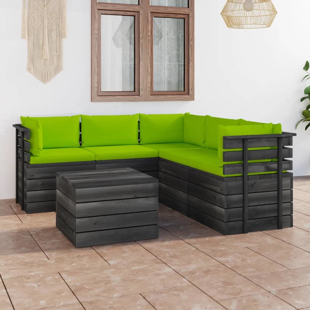 VidaXL 6-delige Loungeset met kussens pallet massief grenenhout