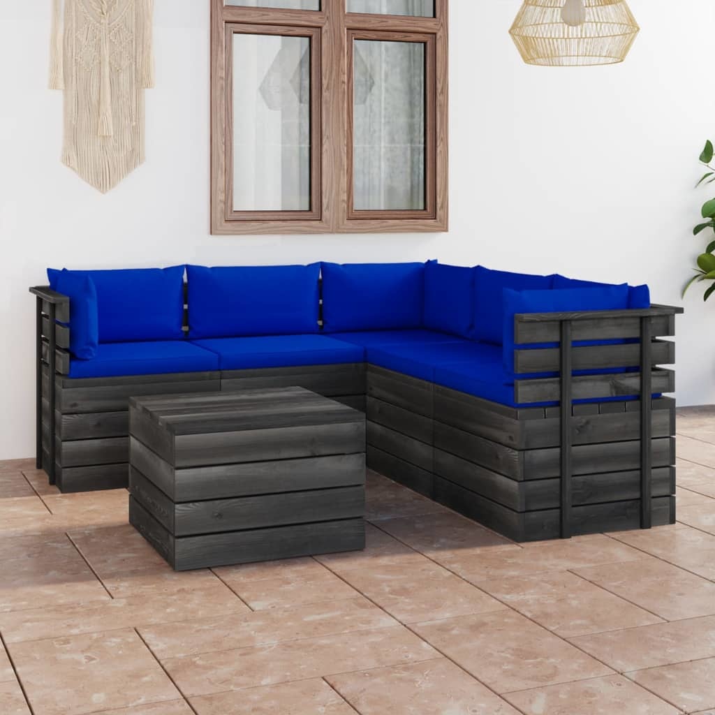 VidaXL 6-delige Loungeset met kussens pallet massief grenenhout