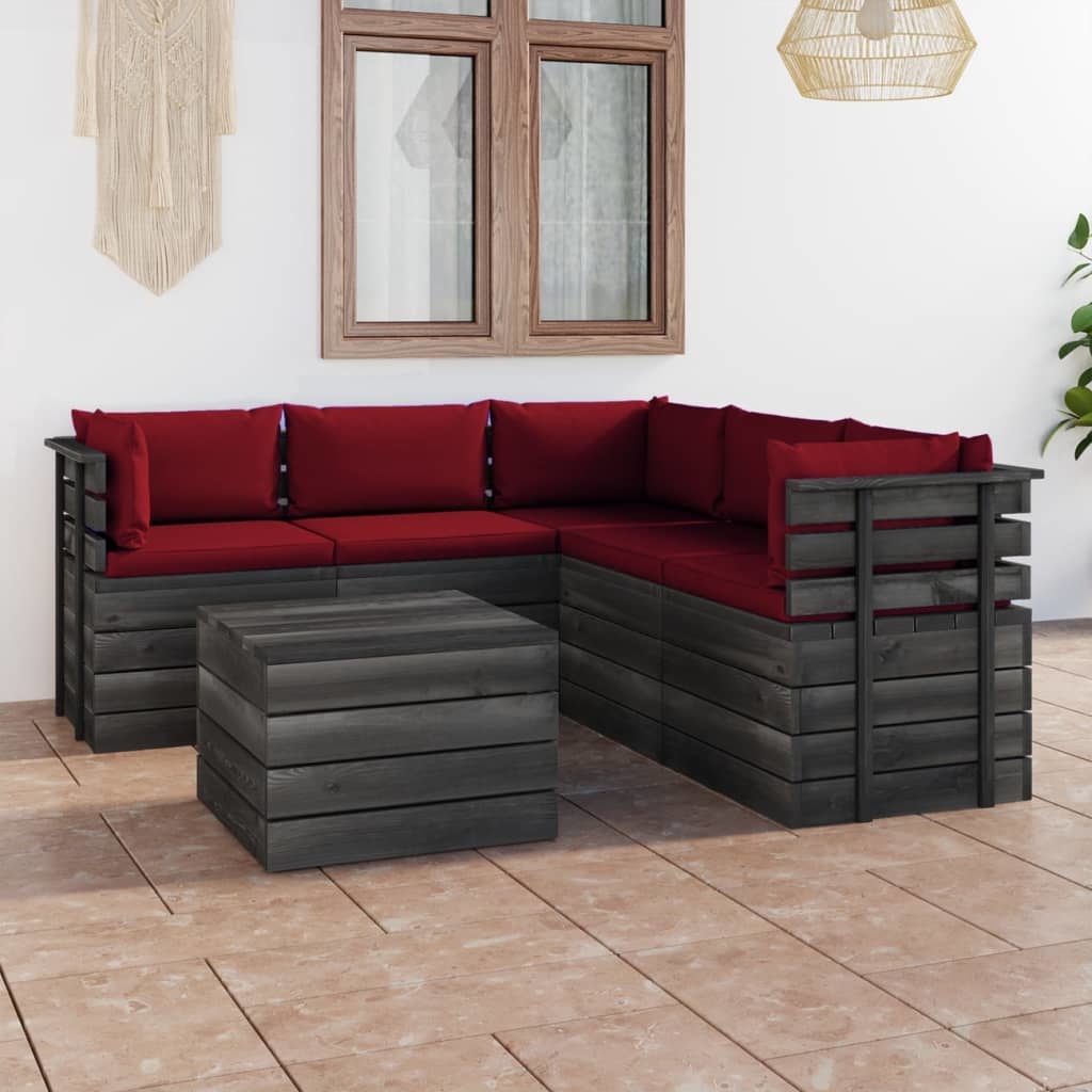 VidaXL 6-delige Loungeset met kussens pallet massief grenenhout