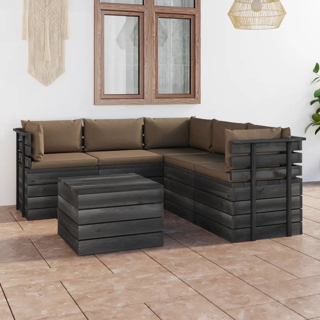 VidaXL 6-delige Loungeset met kussens pallet massief grenenhout
