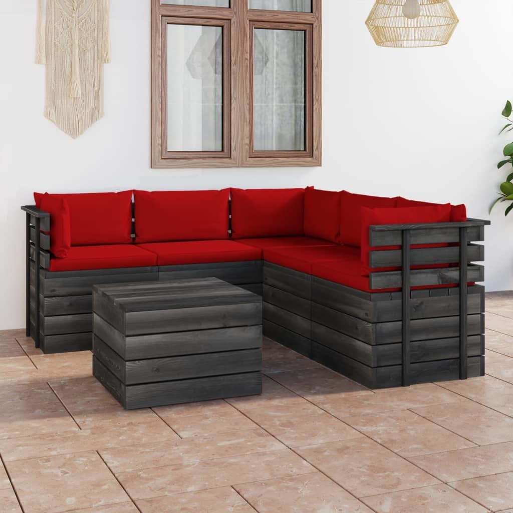 VidaXL 6-delige Loungeset met kussens pallet massief grenenhout