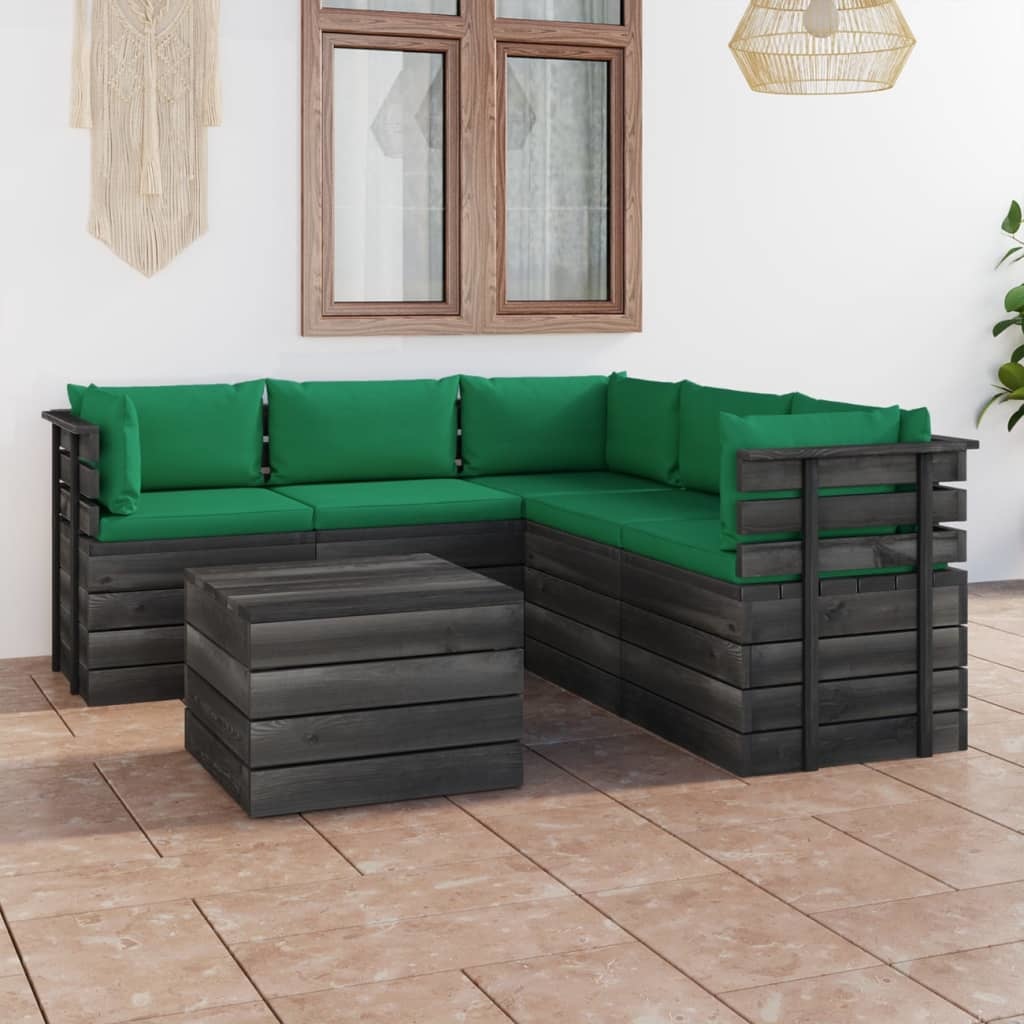 VidaXL 6-delige Loungeset met kussens pallet massief grenenhout