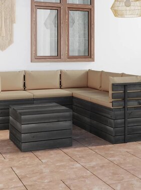 VidaXL 6-delige Loungeset met kussens pallet massief grenenhout