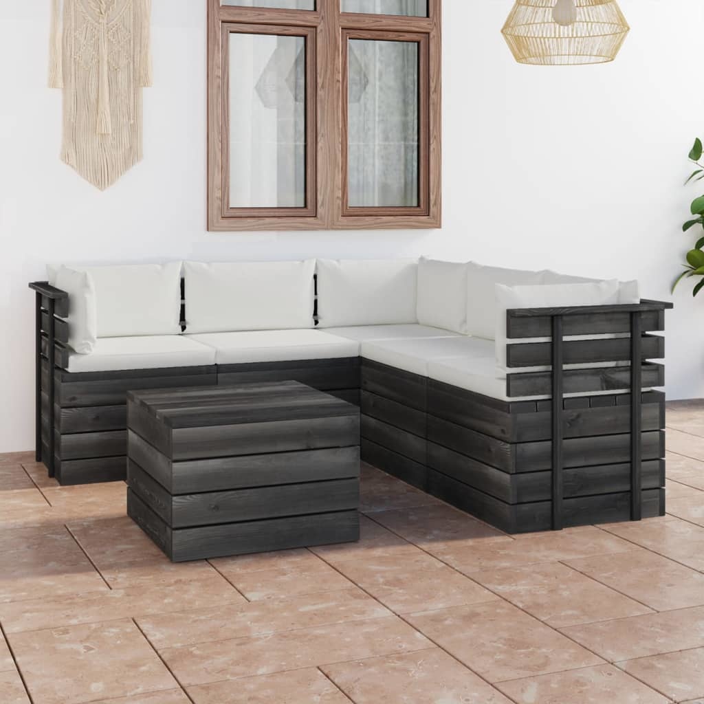 VidaXL 6-delige Loungeset met kussens pallet massief grenenhout