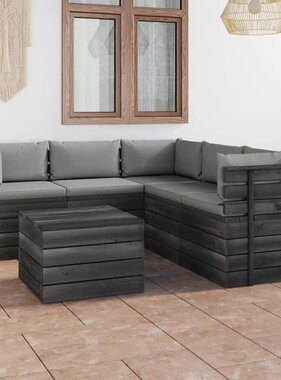 VidaXL 6-delige Loungeset met kussens pallet massief grenenhout
