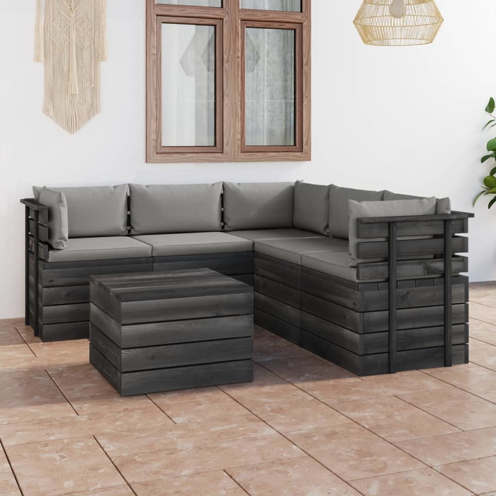 VidaXL 6-delige Loungeset met kussens pallet massief grenenhout