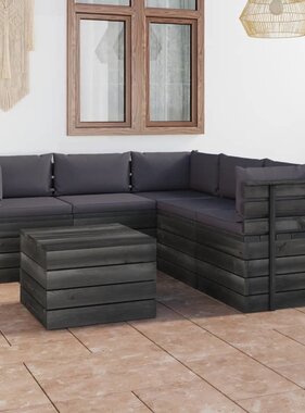 VidaXL 6-delige Loungeset met kussens pallet massief grenenhout