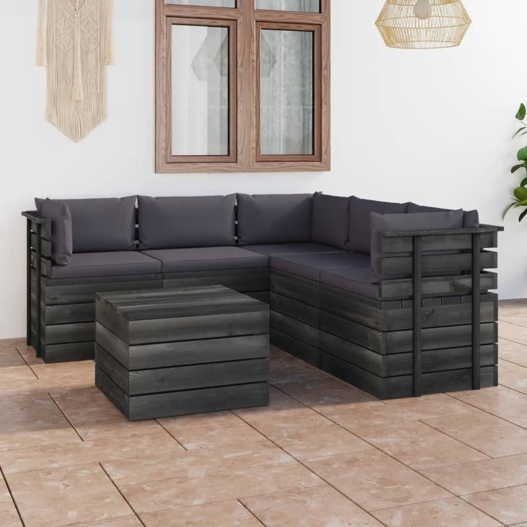 VidaXL 6-delige Loungeset met kussens pallet massief grenenhout