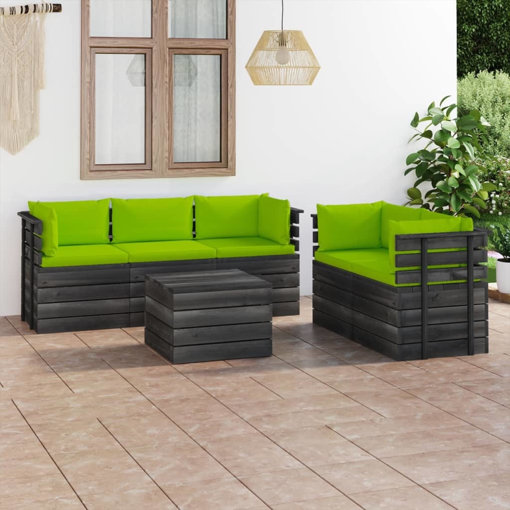 VidaXL 6-delige Loungeset met kussens pallet massief grenenhout