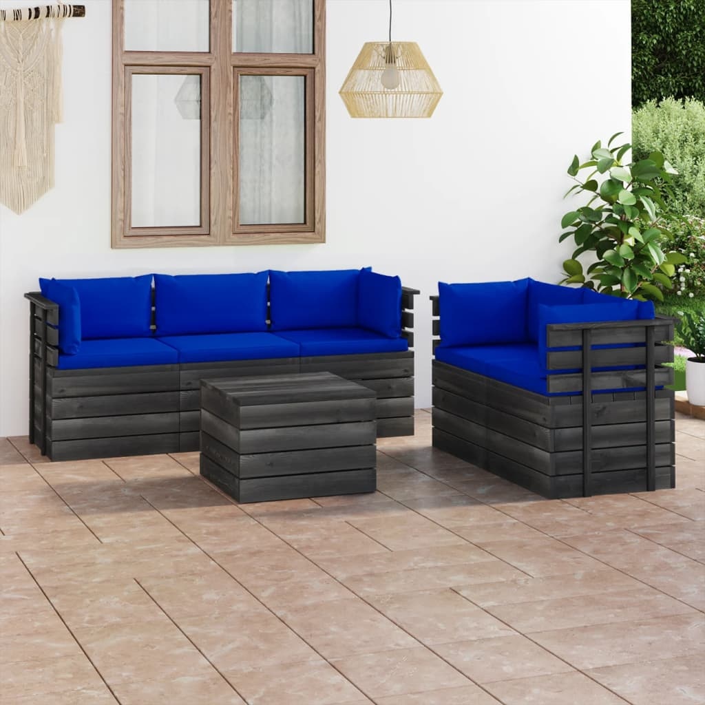 VidaXL 6-delige Loungeset met kussens pallet massief grenenhout