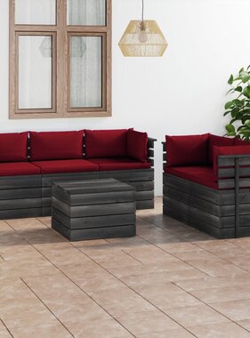 VidaXL 6-delige Loungeset met kussens pallet massief grenenhout